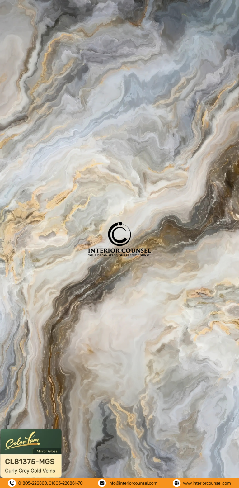 Code: CL81375-MGS (Curly Grey Gold Veins Mirror Gloss Texture)